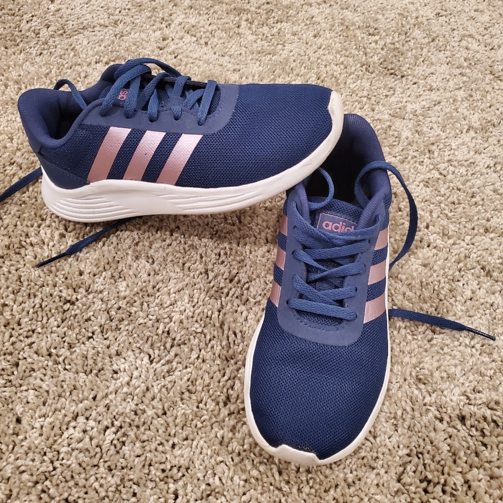 Girls Adidas shoes, size 13 youth, navy blue with mauve stripes